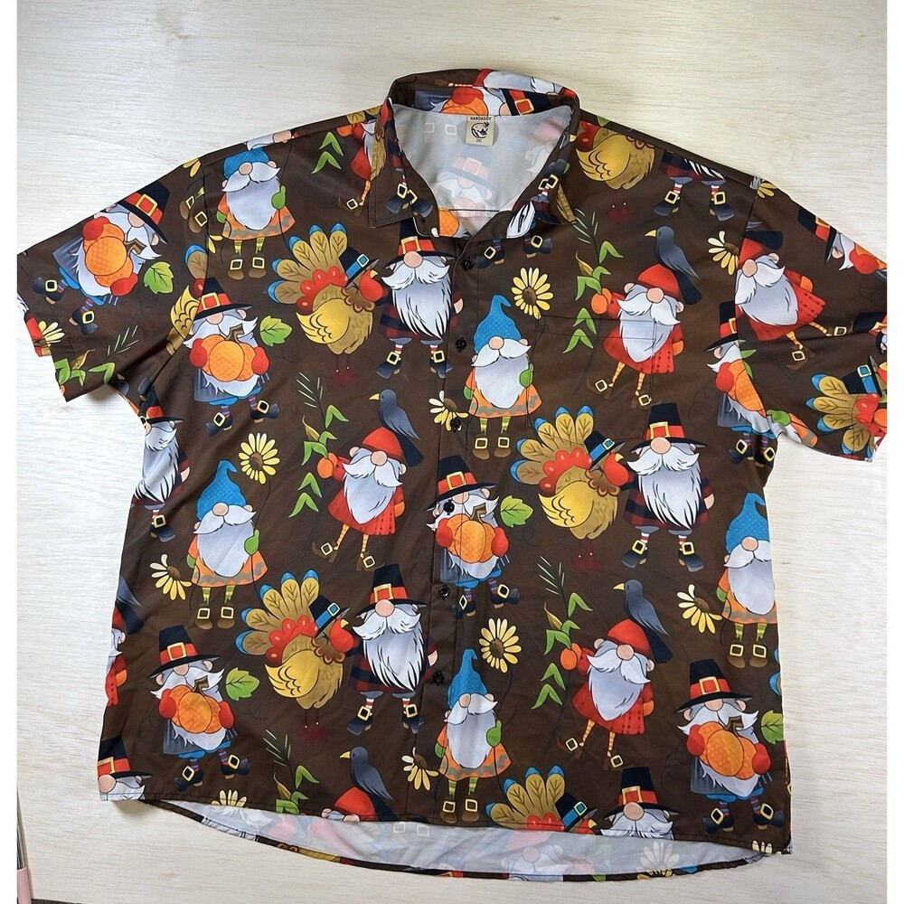 Hardaddy Men's 3XL Thanksgiving Gnomes and Turkey Harvest Hawaiian Shirt